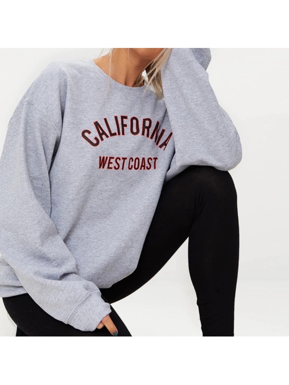 PrettyLittleThing Gray 'California West Coast' Sweatshirt